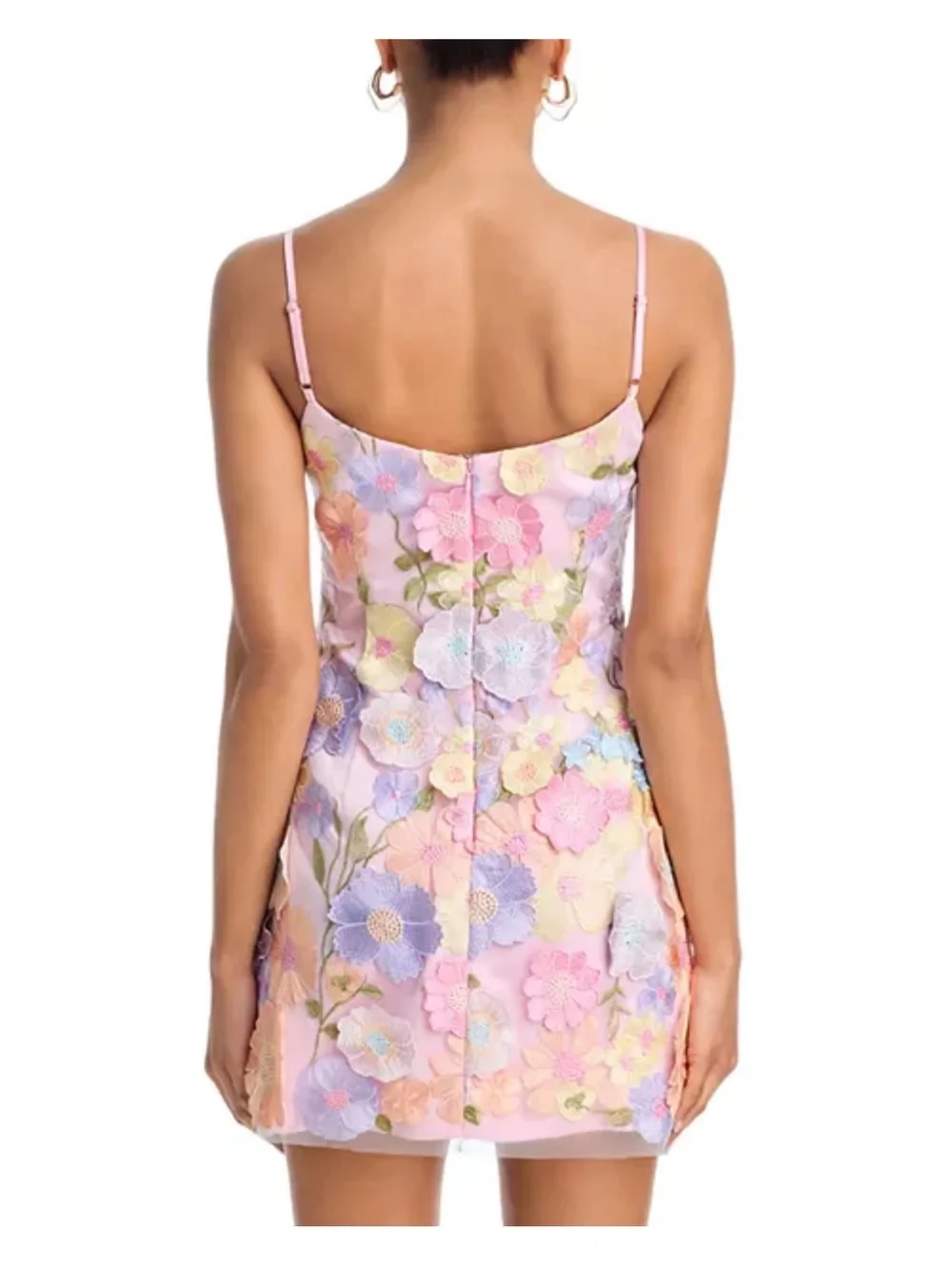 Aqua Pastel Floral Embroidered Mini Dress - Pink, Blue, Yellow